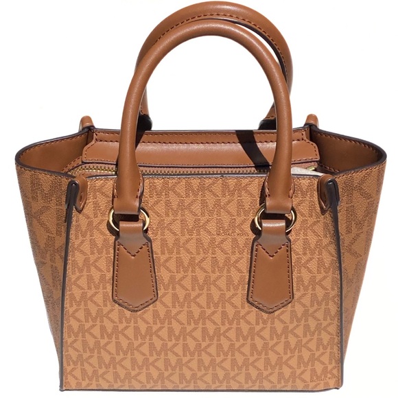 NWT MICHAEL KORS Kris Crossbody Monogram Satchel in Brown and Tan - Picture 3 of 10